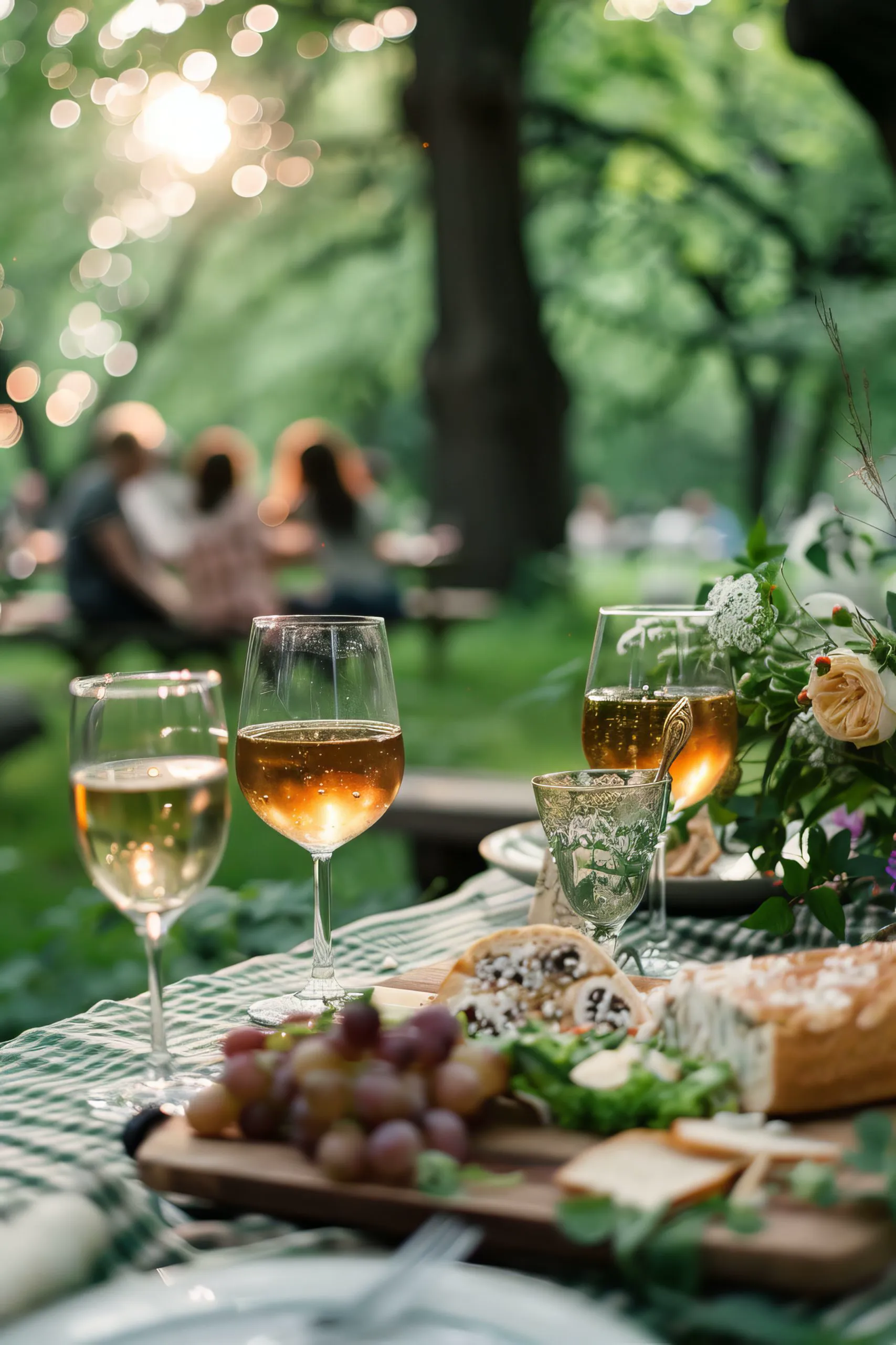 Exklusives Outdoor-Event bei Sonnenuntergang an einer Villa mit Pool und Lichterketten auf Mallorca